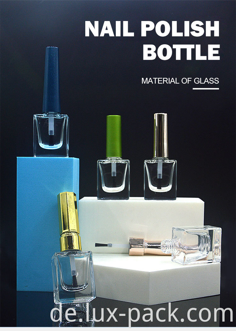 10 ml Neues Design Nagel UV Gel Glasflasche quadratische Nagellackflasche mit Mütze und Pinsel